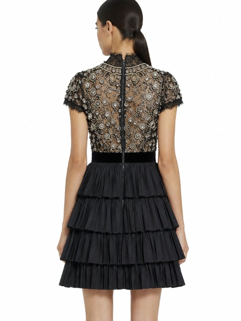 Alice + Olivia Dorian Crystal Embellished Mock Neck Mini Dress Size 4 MSRP $1,15 - Picture 2 of 10